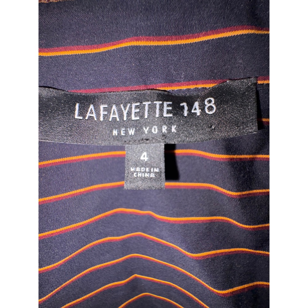 Lafayette 148 New York Women Shirt Navy Orange Striped Bell Cuff Button Down 4 - Picture 4 of 12